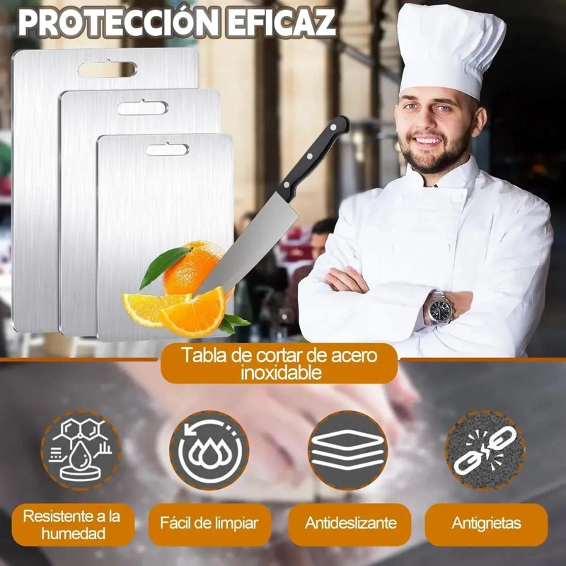 JUEGO DE 3 TABLAS DE PICAR DE ACERO INOXIDABLE PARA COCINA - 2