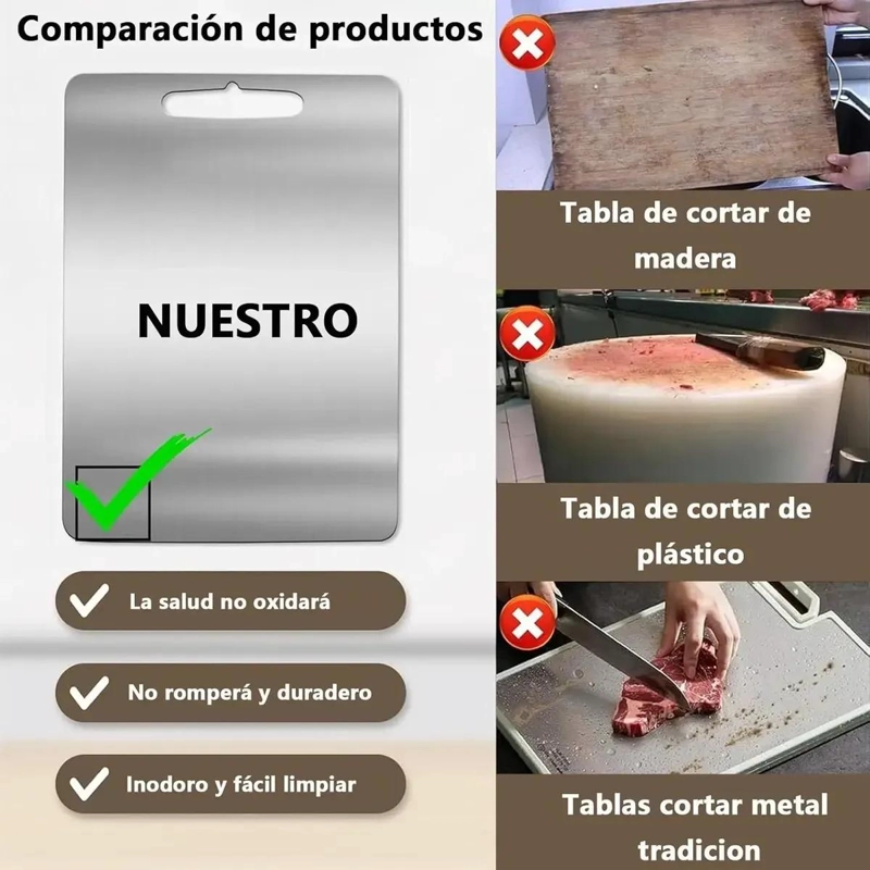 JUEGO DE 3 TABLAS DE PICAR DE ACERO INOXIDABLE PARA COCINA - 4