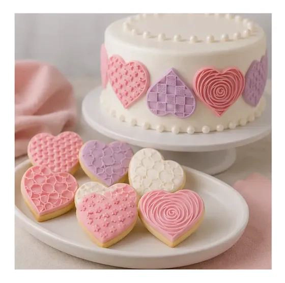 SET DE 6 MOLDES CORTADORES Y MARCADORES PARA GALLETAS Y FONDANT EN FORMA DE CORA - 2