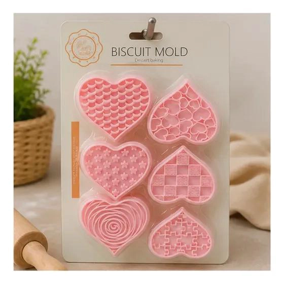 SET DE 6 MOLDES CORTADORES Y MARCADORES PARA GALLETAS Y FONDANT EN FORMA DE CORA - 4