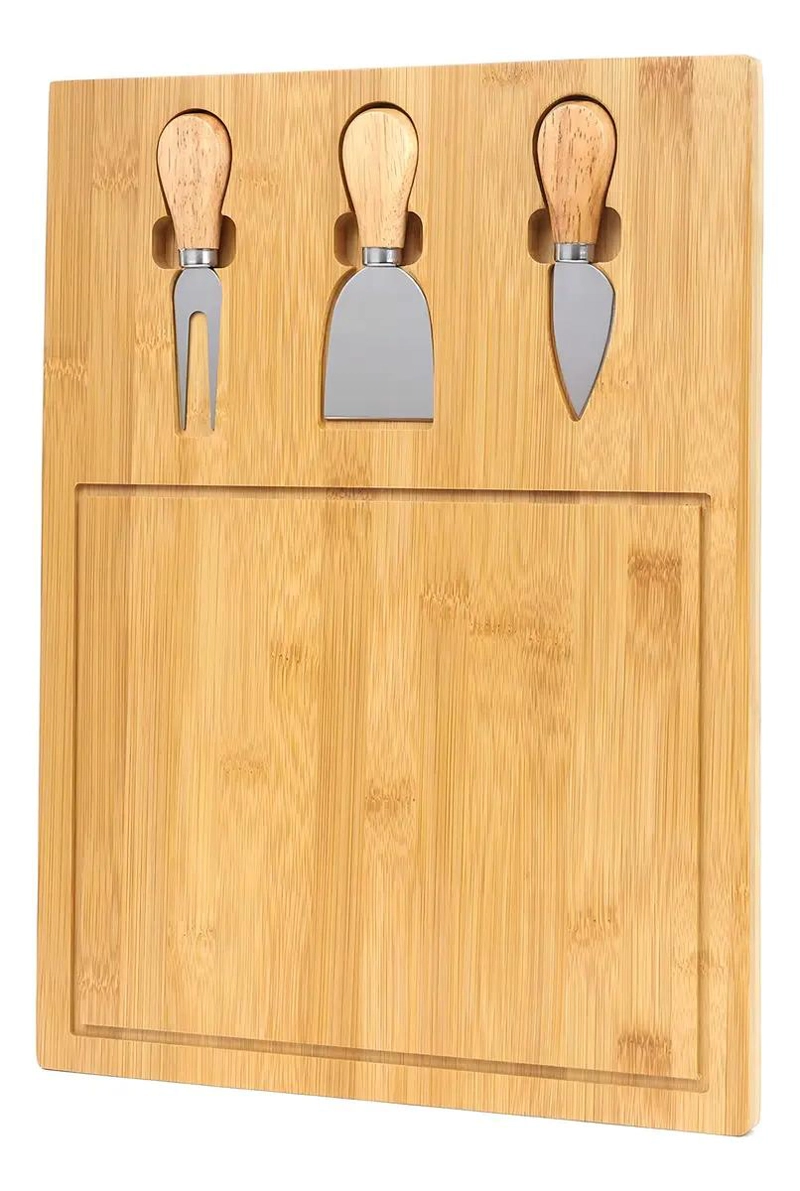 TABLA DE MADERA DE BAMBU PARA PICAR QUESO CON 3 UTENSILIOS - 1