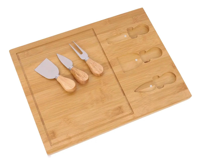 TABLA DE MADERA DE BAMBU PARA PICAR QUESO CON 3 UTENSILIOS - 2