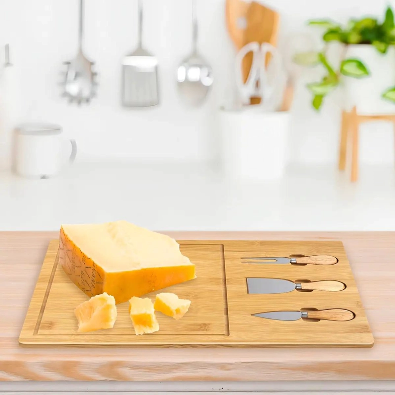 TABLA DE MADERA DE BAMBU PARA PICAR QUESO CON 3 UTENSILIOS - 3