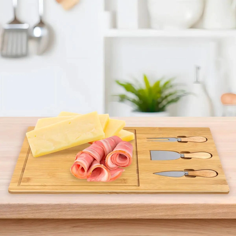 TABLA DE MADERA DE BAMBU PARA PICAR QUESO CON 3 UTENSILIOS - 4
