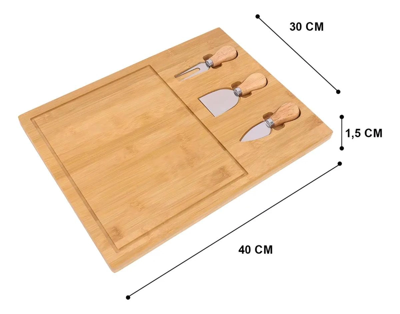 TABLA DE MADERA DE BAMBU PARA PICAR QUESO CON 3 UTENSILIOS - 5