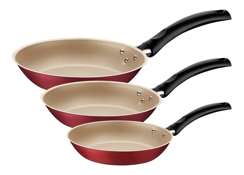 JUEGO DE 3 SARTENES DE ALUMINIO CON RECUBRIMIENTO ANTIADHERENTE ROJO - 1
