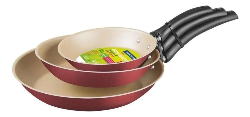 JUEGO DE 3 SARTENES DE ALUMINIO CON RECUBRIMIENTO ANTIADHERENTE ROJO - 4