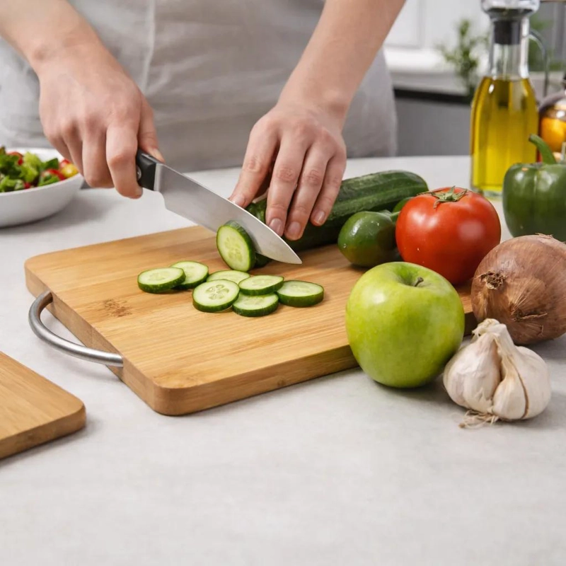 SET DE 2 TABLAS PARA PICAR DE BAMBU CON ASA DE MADERA PARA COCINA - 5