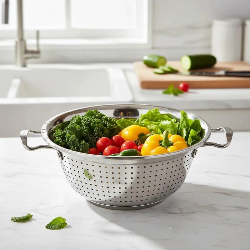 COLADOR DE ACERO INOXIDABLE DE 26 CM PARA VERDURAS Y FIDEOS - 2