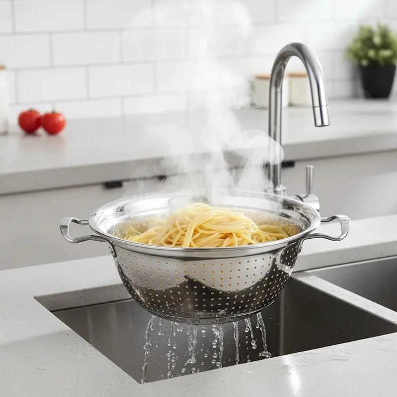 COLADOR DE ACERO INOXIDABLE DE 26 CM PARA VERDURAS Y FIDEOS - 3