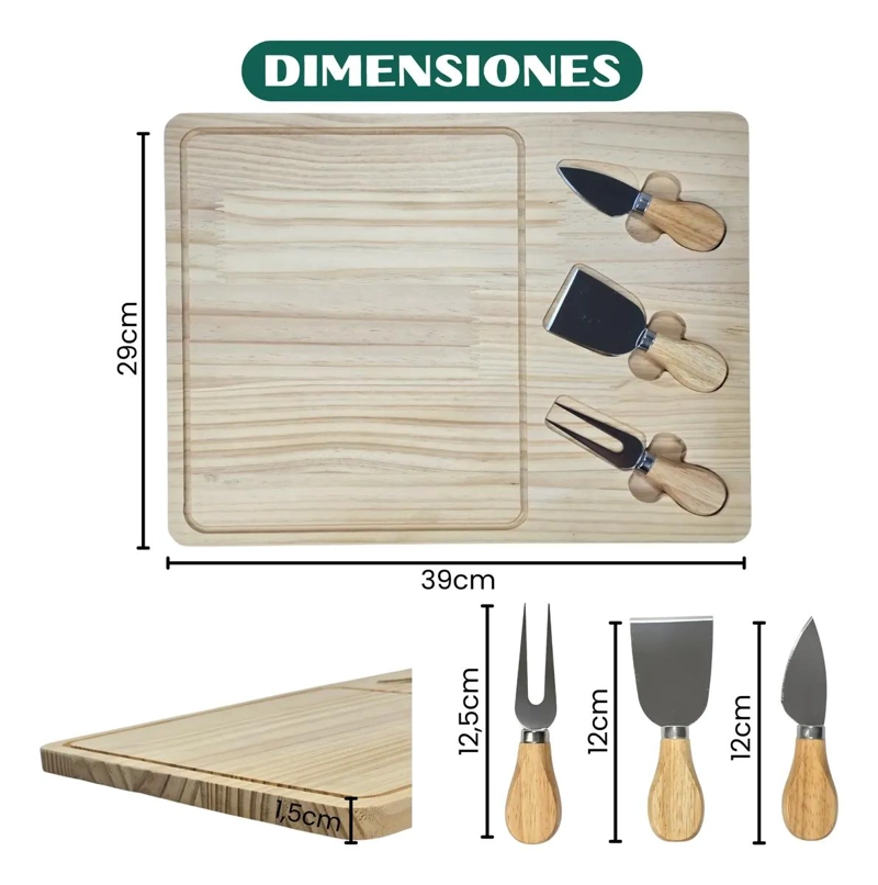 TABLA RECTANGULAR DE MADERA PARA QUESOS CON SET DE CUCHILLOS PARA PICOTEO - 2