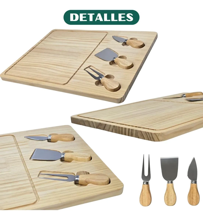 TABLA RECTANGULAR DE MADERA PARA QUESOS CON SET DE CUCHILLOS PARA PICOTEO - 3
