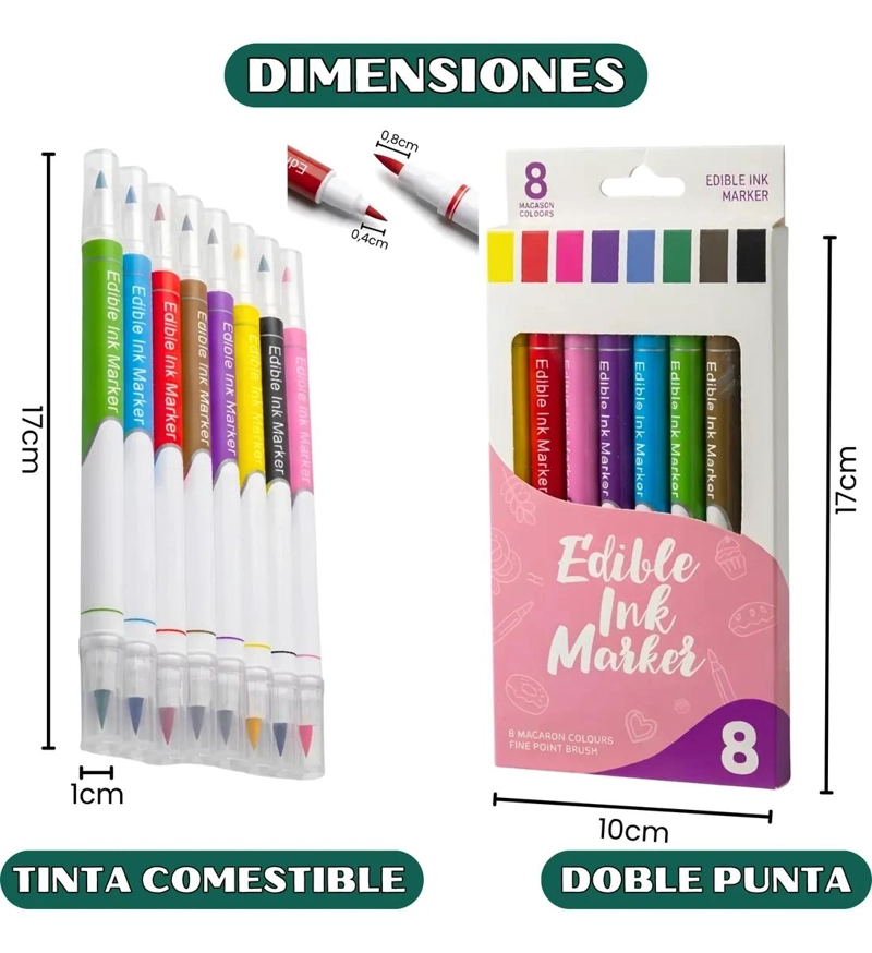 MARCADORES DE TINTA COMESTIBLE PARA DECORACION DE GALLETAS Y POSTRES - 1