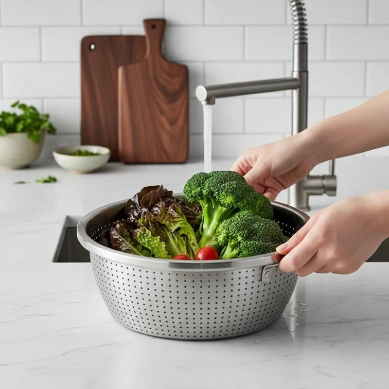 COLADOR ESCURRIDOR DE ACERO INOXIDABLE DE 32 CM PARA PASTA Y COCINA - 3