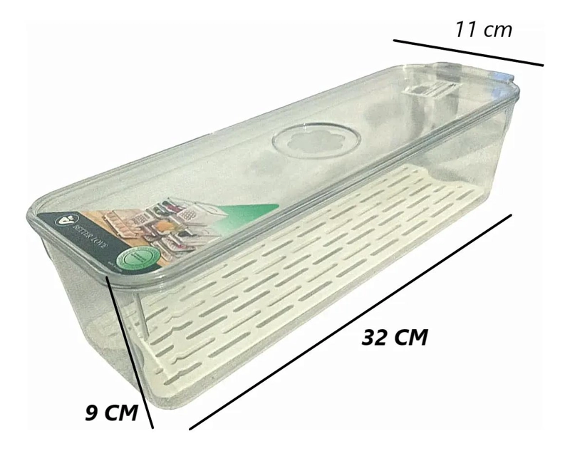 CAJA ORGANIZADORA PARA REFRIGERADOR CON TAPA Y MANGO 34X11X9 CM - 2