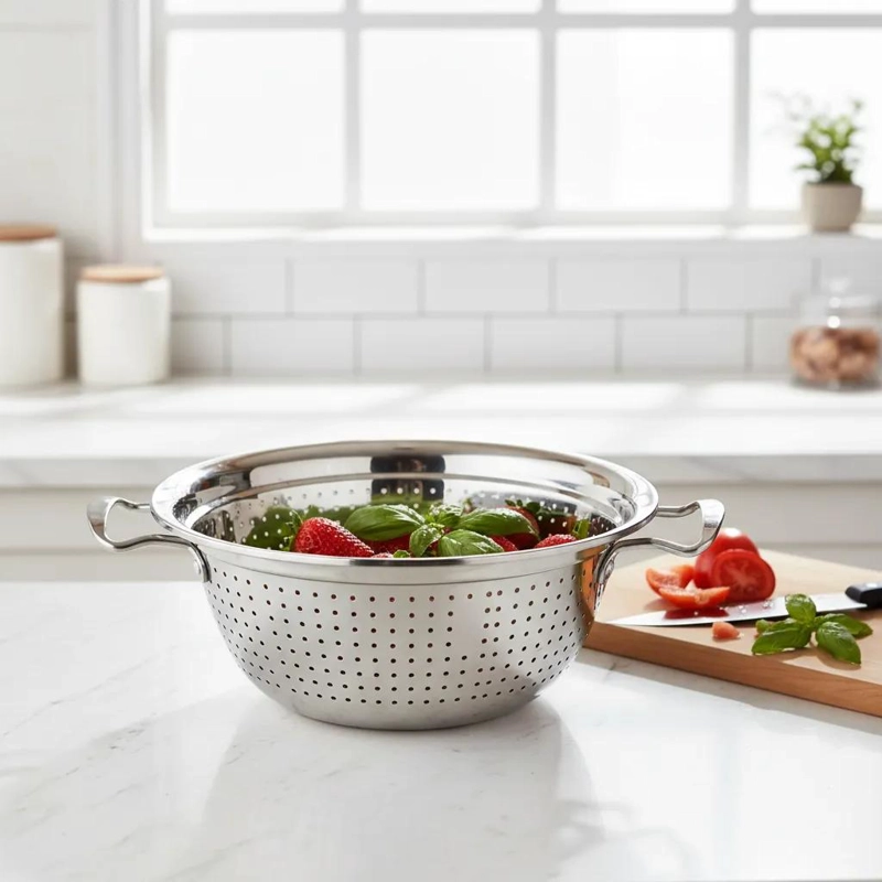 COLADOR DE ACERO INOXIDABLE DE 30 CM PARA VERDURAS Y FIDEOS - 2