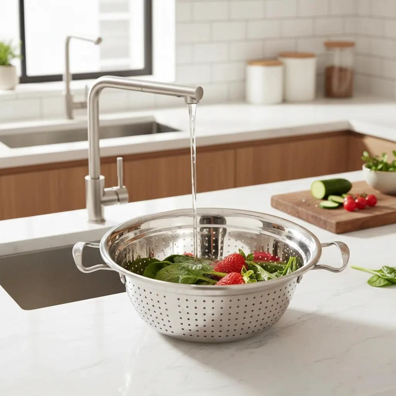 COLADOR DE ACERO INOXIDABLE DE 30 CM PARA VERDURAS Y FIDEOS - 3