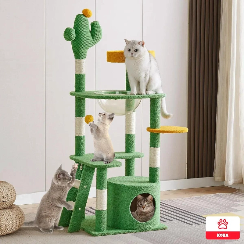 TORRE RASCADORA MULTIFUNCIONAL PARA GATOS CON DISEÑO CACTUS Y YUTE - 1