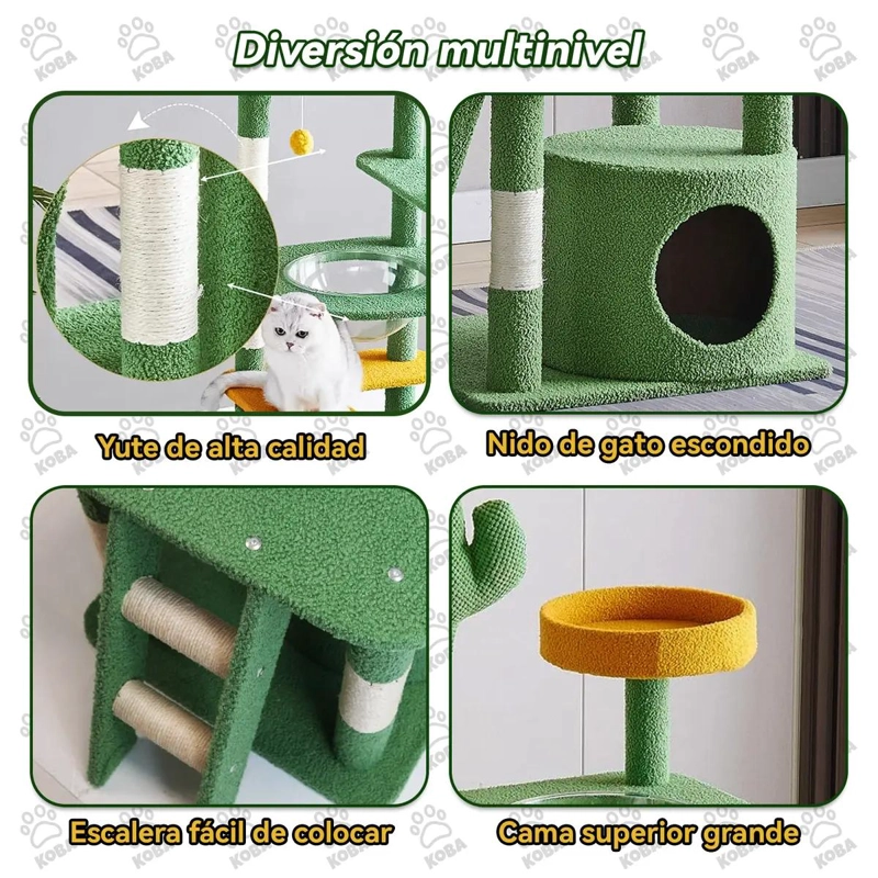 TORRE RASCADORA MULTIFUNCIONAL PARA GATOS CON DISEÑO CACTUS Y YUTE - 3