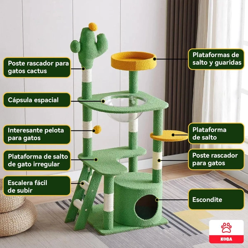 TORRE RASCADORA MULTIFUNCIONAL PARA GATOS CON DISEÑO CACTUS Y YUTE - 4