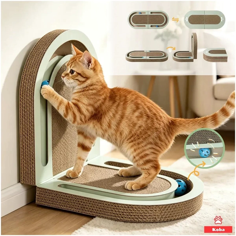 RASCADOR DE CARTON PLEGABLE REVERSIBLE PARA GATOS CON DISEÑO PRACTICO - 1