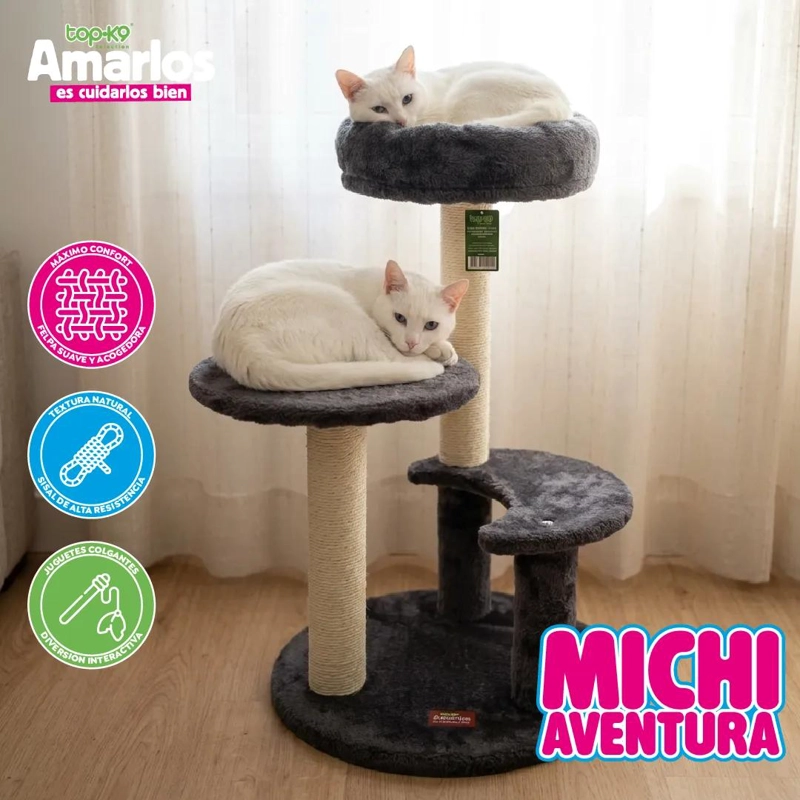 RASCADOR PARA GATOS TIPO ARBOL CON 3 NIVELES Y 68 CM DE ALTURA - 2