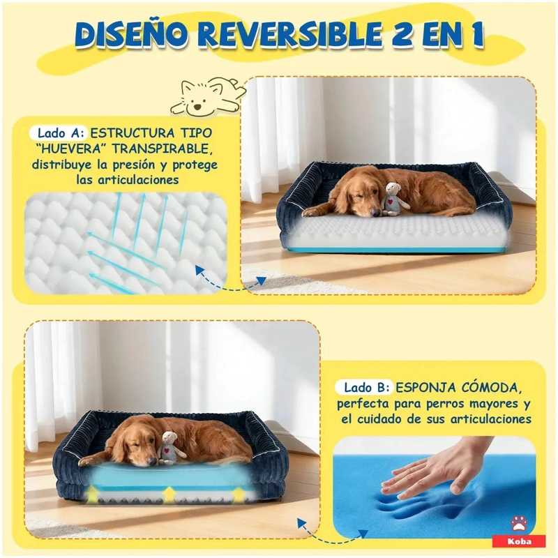 COLCHON ORTOPE DICO PARA PERRO GRANDE 90X63 CM CON TELA RESISTENTE - 2