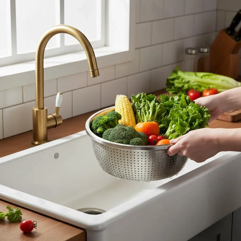 COLADOR ESCURRIDOR DE ACERO INOXIDABLE DE 30 CM PARA PASTA Y COCINA - 2