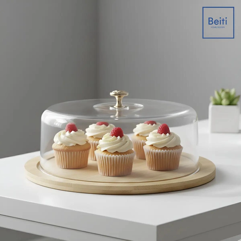 BANDEJA TORTERA ORGANIZADORA DE PLASTICO CON BASE DE BAMBU DE 30 CM - 1