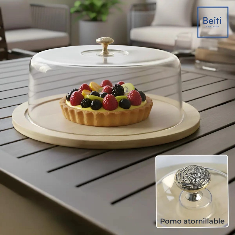 BANDEJA TORTERA ORGANIZADORA DE PLASTICO CON BASE DE BAMBU DE 30 CM - 3