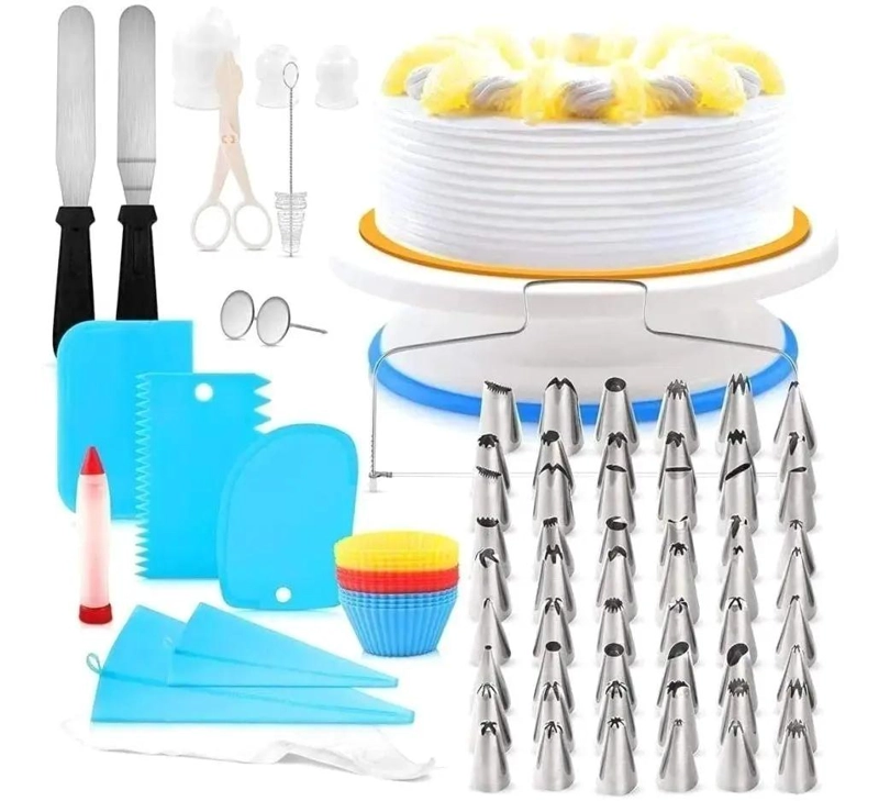 KIT COMPLETO PARA DECORACION DE REPOSTERIA CON SOPORTE GIRATORIO Y 106 PIEZAS - 1