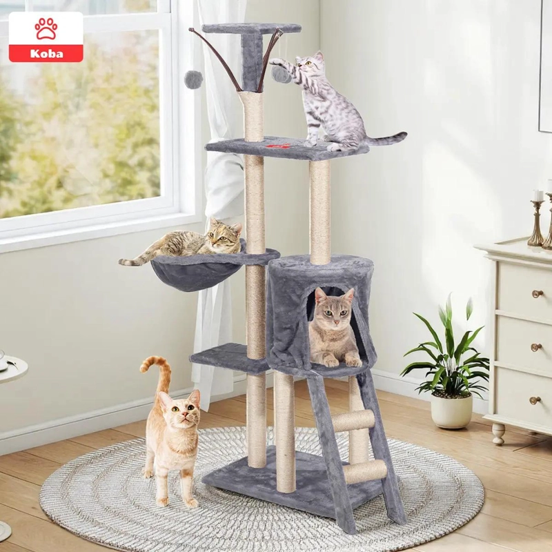 TORRE PARA GATOS CON RASCADOR, HAMACA Y BOLA DE YUTE DE 138 CM - 1