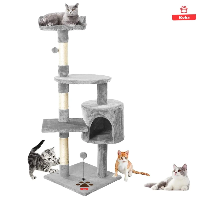 RASCADOR PARA GATOS CON TORRE DE YUTE DE 116 CM COLOR GRIS - 1
