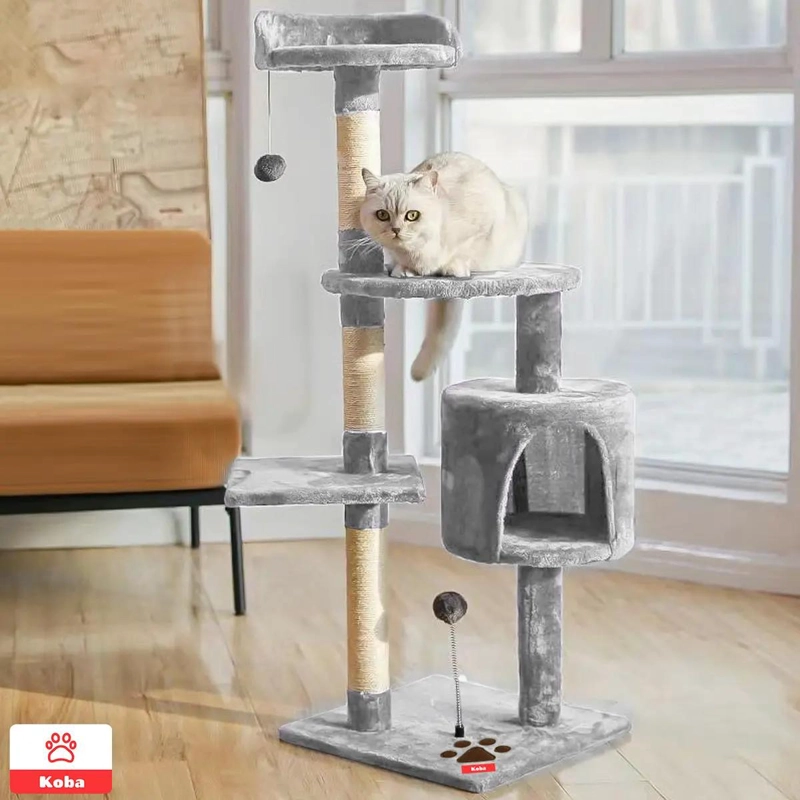 RASCADOR PARA GATOS CON TORRE DE YUTE DE 116 CM COLOR GRIS - 4