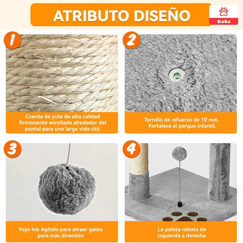 RASCADOR PARA GATOS CON TORRE DE YUTE DE 116 CM COLOR GRIS - 5