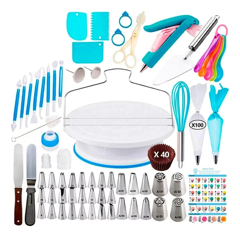 KIT COMPLETO DE REPOSTERIA CON 207 PIEZAS INCLUYENDO MANGA PASTELERA Y BOQUILLAS - 1