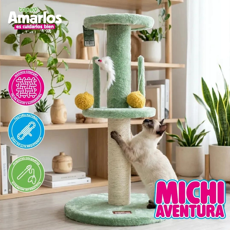 RASCADOR PARA GATO TIPO ARBOL DE 54 CM CON JUGUETES COLOR VERDE - 2