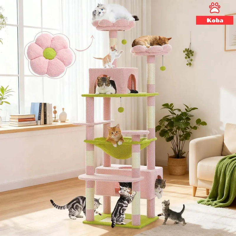 TORRE RASCADOR PARA GATOS CON DISEÑO FLORAL Y ALTURA DE 183 CM - 1