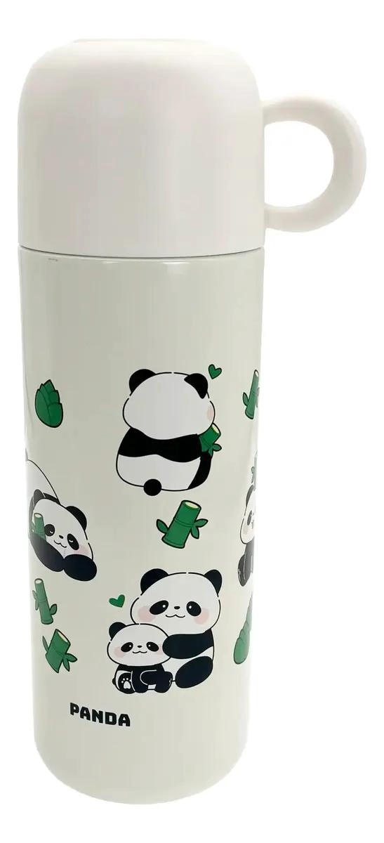 TERMO DE ACERO INOXIDABLE CON TAZA Y DISEÑO DE OSO PANDA 500 ML - 1