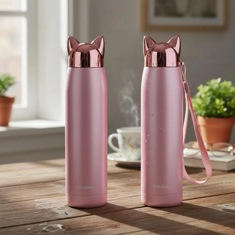 TERMO CON DISEÑO DE GATO PARA BEBIDAS CALIENTES Y FRIAS - 2