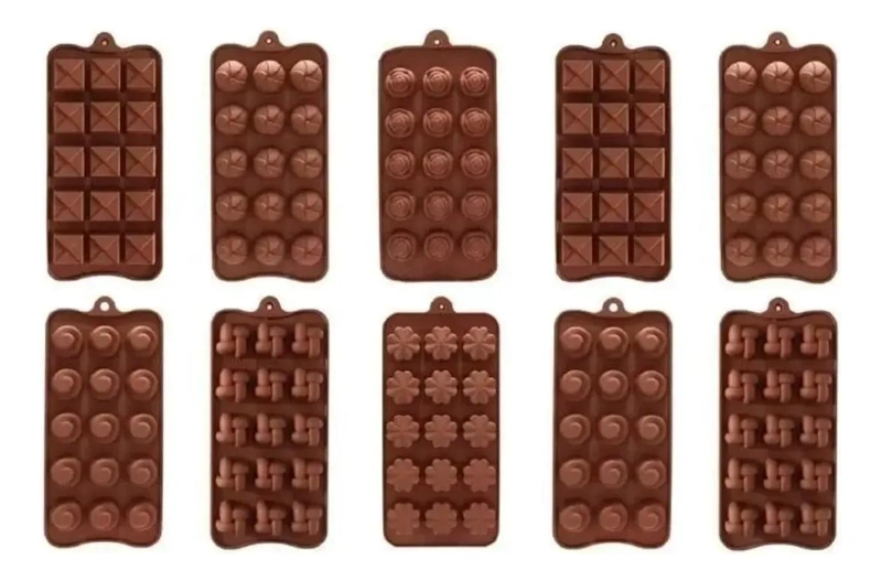 SET DE 10 MOLDES DE SILICONA PARA BOMBONES Y CHOCOLATES - 1