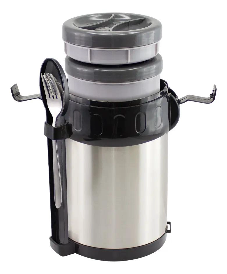 TERMO PARA COMIDA GRANDE DE ACERO INOXIDABLE CON 3 ENVASES Y CUBIERTOS - 3