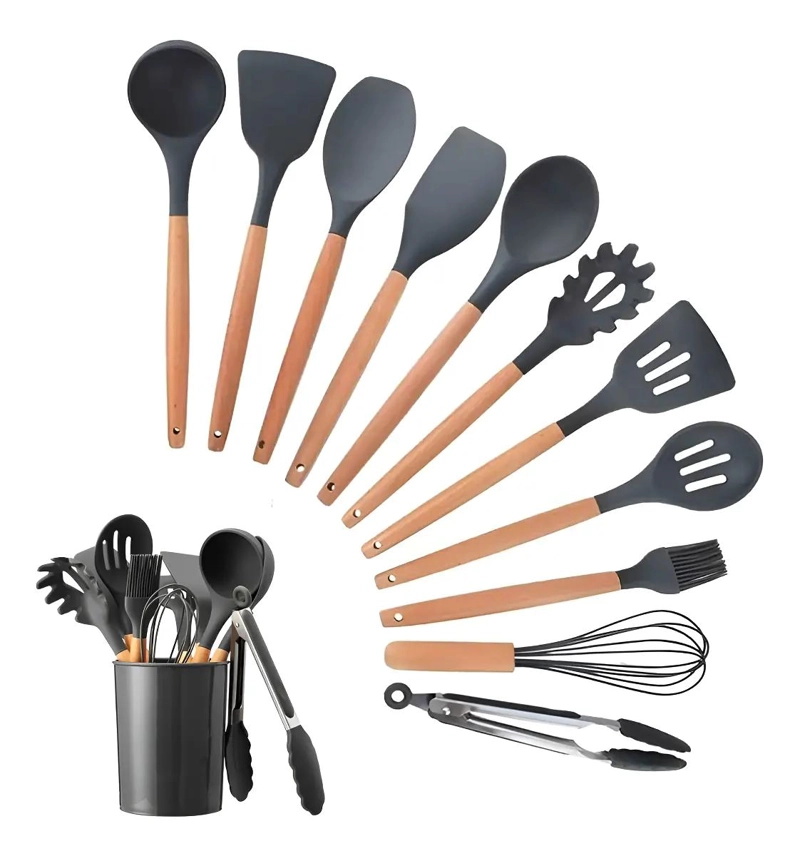 SET COMPLETO DE 12 UTENSILIOS DE COCINA DE SILICONA CON MANGO ERGONOMICO - 1