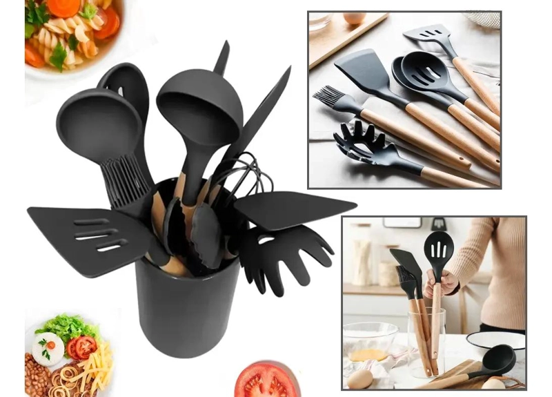 SET COMPLETO DE 12 UTENSILIOS DE COCINA DE SILICONA CON MANGO ERGONOMICO - 2