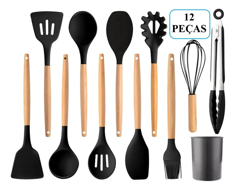 SET COMPLETO DE 12 UTENSILIOS DE COCINA DE SILICONA CON MANGO ERGONOMICO - 3