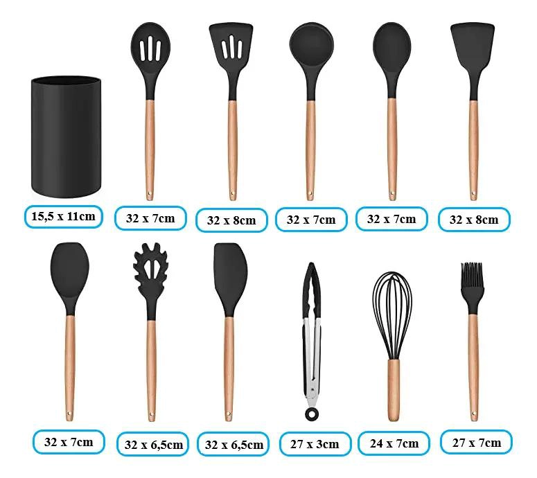 SET COMPLETO DE 12 UTENSILIOS DE COCINA DE SILICONA CON MANGO ERGONOMICO - 4