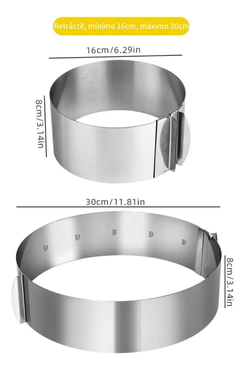 MOLDES AJUSTABLES PARA PASTELES DE ACERO INOXIDABLE DE 8 CM - 2