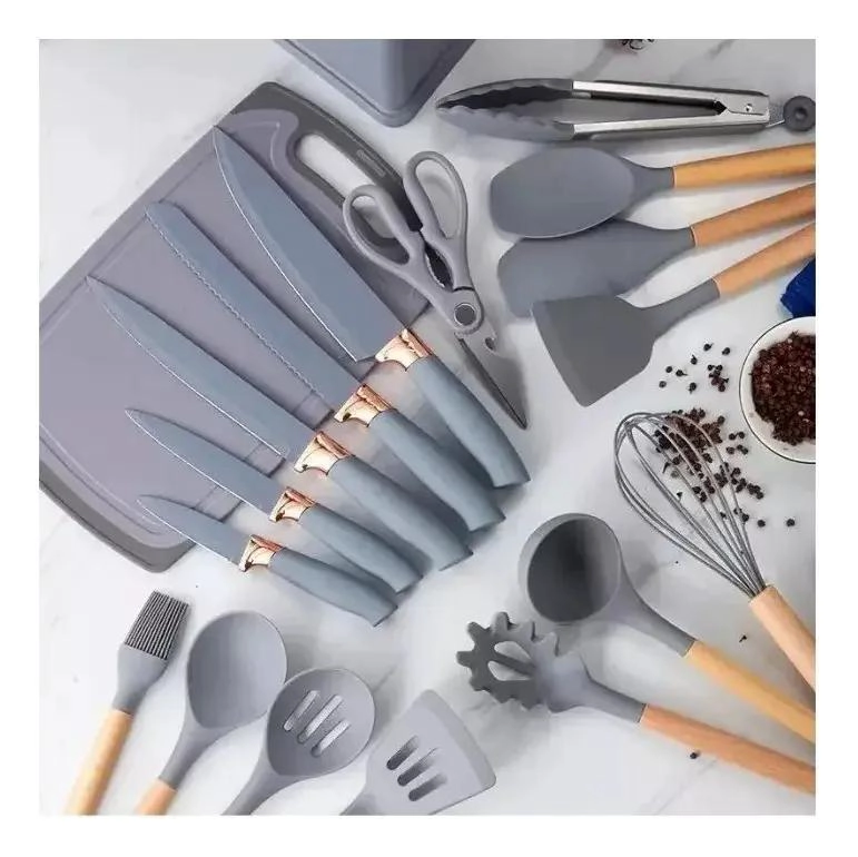 JUEGO DE UTENSILIOS DE COCINA DE SILICONA CON SOPORTE DE MADERA 19 PIEZAS - 3