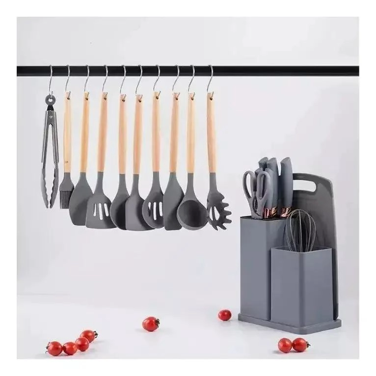 JUEGO DE UTENSILIOS DE COCINA DE SILICONA CON SOPORTE DE MADERA 19 PIEZAS - 4