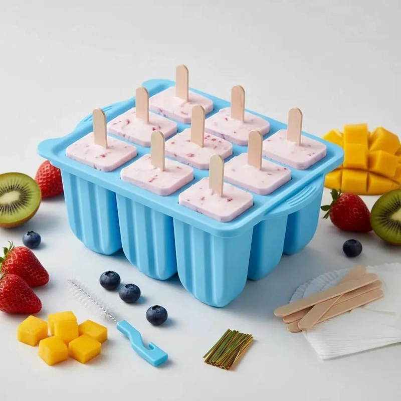 MOLDE DE SILICONA PARA HELADOS TIPO PALETA CON ACCESORIOS PARA PREPARACION - 3